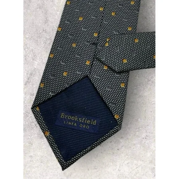BROOKSFIELD Silk Tie ITALY Gray Gold Geometric W:3.7" EUC - Picture 5 of 6